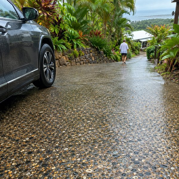 Better footing on a wet Sunshine Coast driveway - Exposed Aggregate Driveways